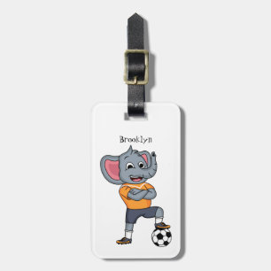 Elephant soccer player cartoon illustration luggage tag