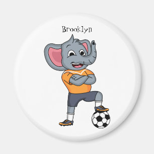 Elephant soccer player cartoon illustration magnet