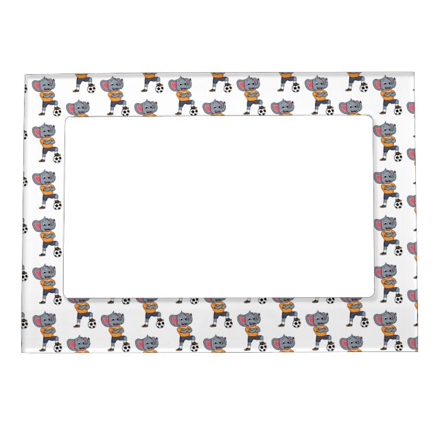 Elephant soccer player cartoon illustration magnetic frame (Front)