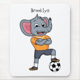 Elephant soccer player cartoon illustration mouse pad