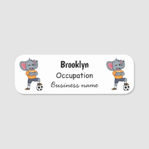 Elephant soccer player cartoon illustration name tag