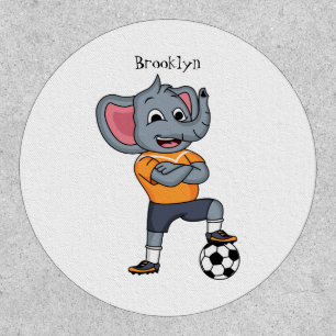 Elephant soccer player cartoon illustration patch