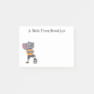Elephant soccer player cartoon illustration post-it notes