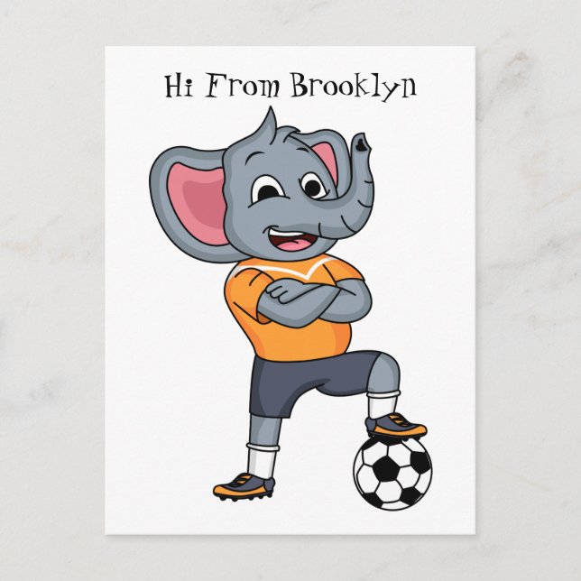 Elephant soccer player cartoon illustration postcard (Front)