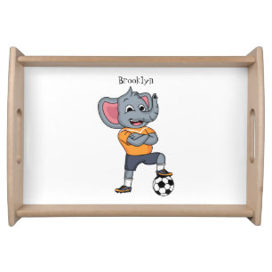 Elephant soccer player cartoon illustration serving tray