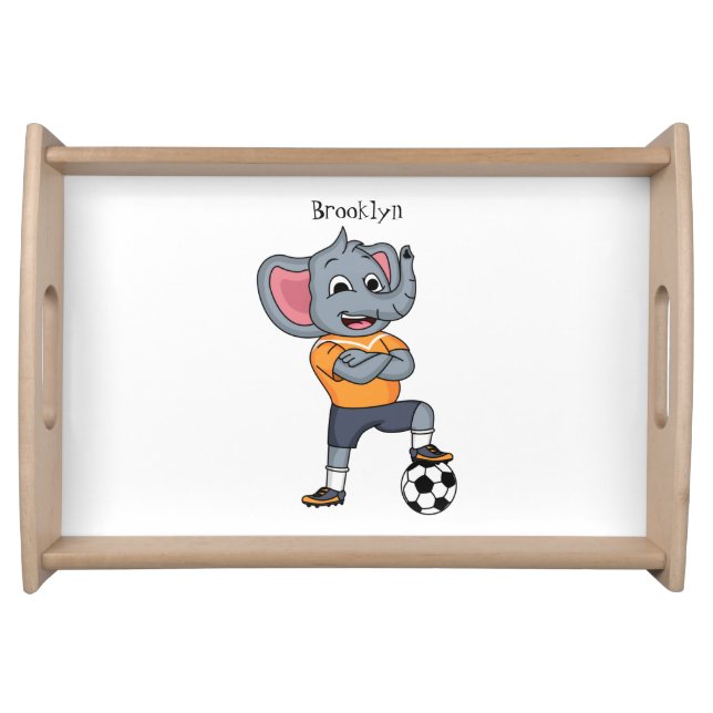 Elephant soccer player cartoon illustration serving tray (Front)