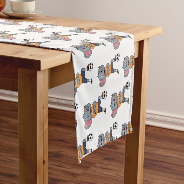 Elephant soccer player cartoon illustration  short table runner (In Situ)