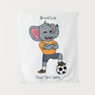 Elephant soccer player cartoon illustration tapestry