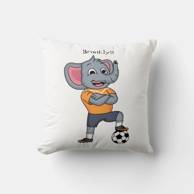 Elephant soccer player cartoon illustration throw pillow (Front)