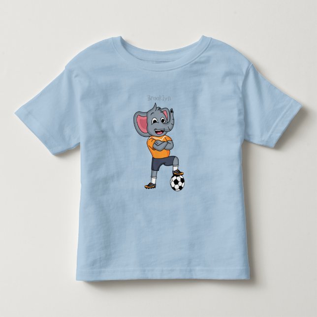 Elephant soccer player cartoon illustration toddler t-shirt (Front)