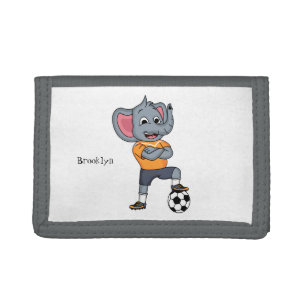 Elephant soccer player cartoon illustration tri-fold wallet