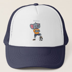 Elephant soccer player cartoon illustration trucker hat