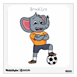 Elephant soccer player cartoon illustration wall decal