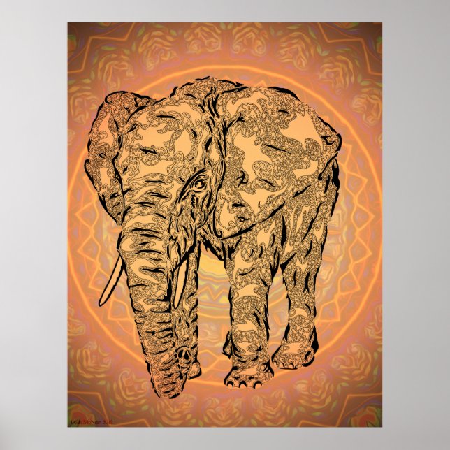 "Elephant Spirit" - version2, surreal totem animal Poster (Front)