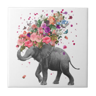 Elephant Splash Ceramic Photo Tile