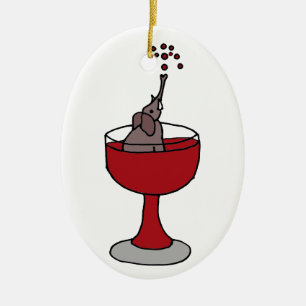 Elephant Spraying Wine Sitting in Wine Glass Ceramic Ornament