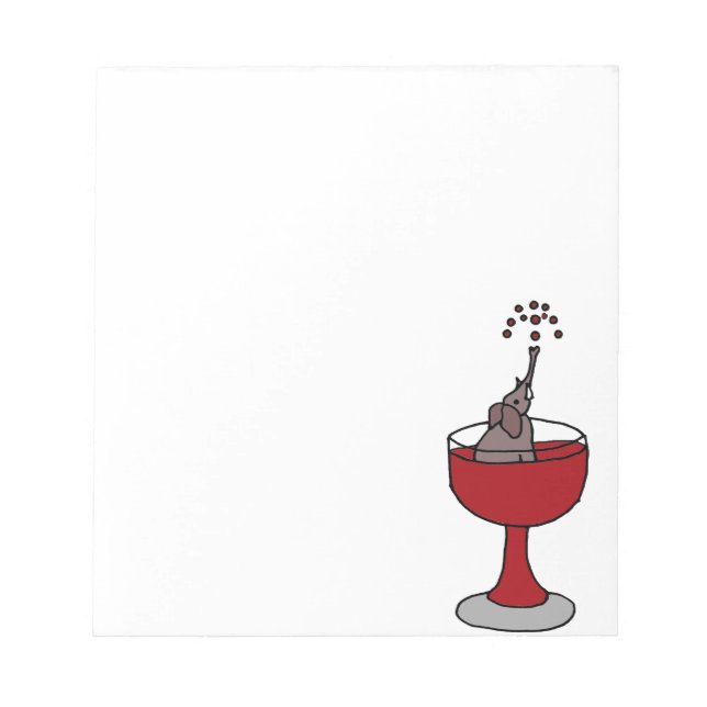 Elephant Spraying Wine Sitting in Wine Glass Notepad (Front)