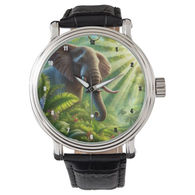 Elephant Standing Amidst Lush Jungle Foliage Watch (Front)