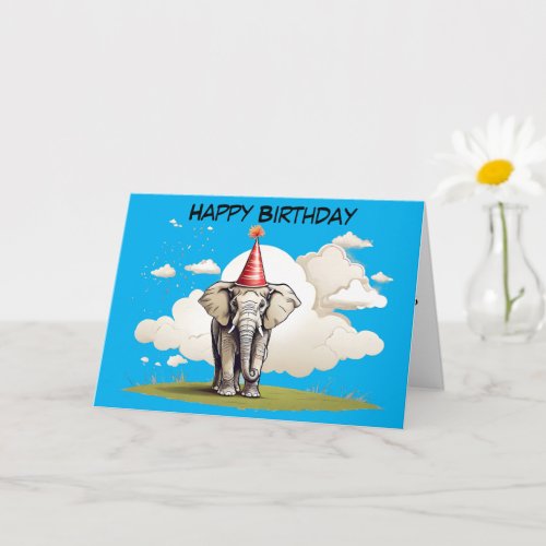 Elephant standing on patch of grass clouds card