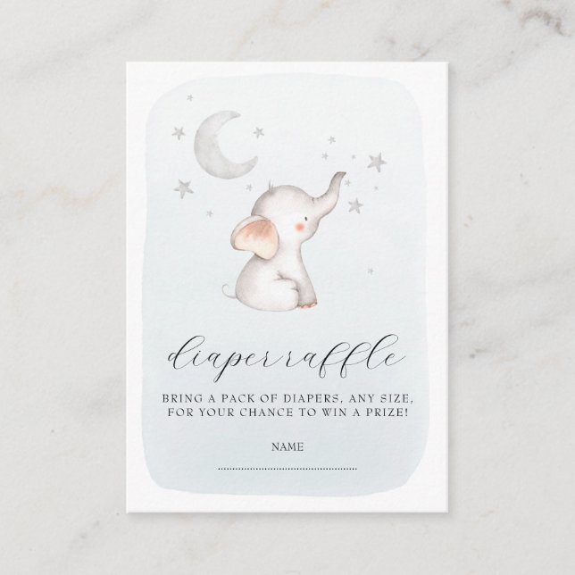 Elephant Stars Moon Dusty Blue Boy Baby Shower Enclosure Card (Front)