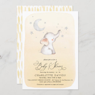 Elephant Stars Moon Yellow Neutral Baby Shower Invitation