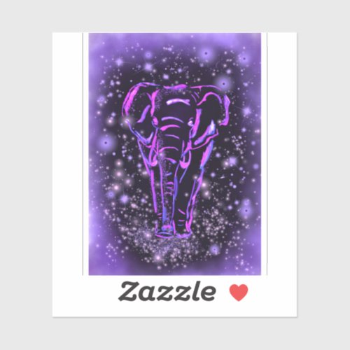 Elephant Sticker Walking In Purple Starry Night