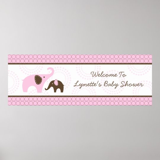 Elephant Stitch Pink Baby Shower Banner Poster