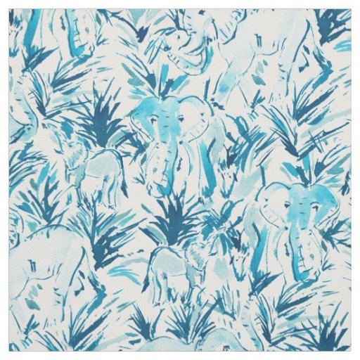 ELEPHANT STOMP Indigo Blue Safari Print Fabric