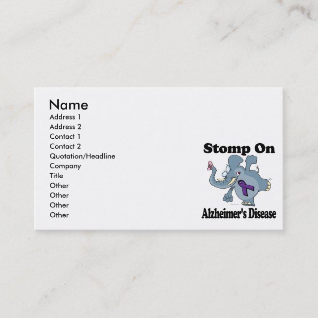 Elephant Stomp On Alzheimers Disease Business Card (Front)