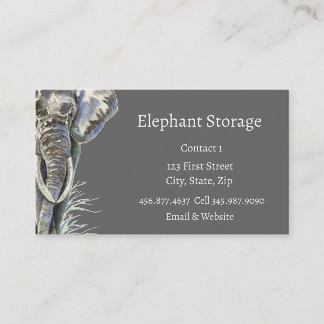 Elephant Storage Watercolor African Animal Art   Business Card (Front)
