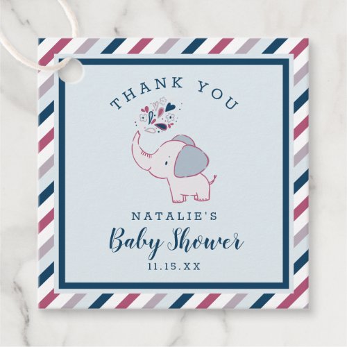 Elephant  Stripes Cute Baby Shower Thank You Favor Tags