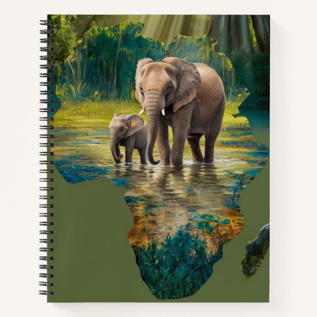 Elephant Stroll Through African Waters Notebook (Front)