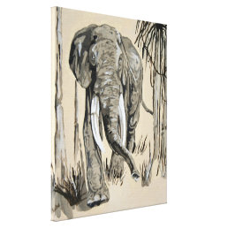 Elephant Strolling Through Wooded Savanna Art Canvas Print