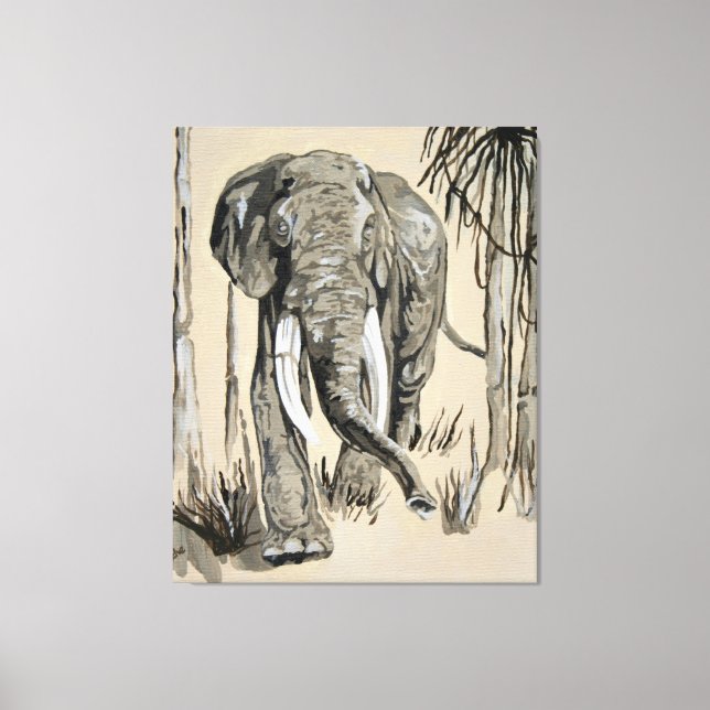 Elephant Strolling Through Wooded Savanna Art Canvas Print (Front)