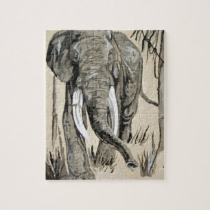 Elephant Strolling Through Wooded Savanna Art Jigsaw Puzzle