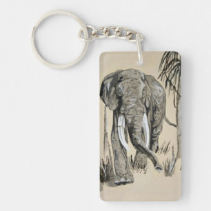 Elephant Strolling Through Wooded Savanna Art Keychain