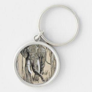 Elephant Strolling Through Wooded Savanna Art Keychain
