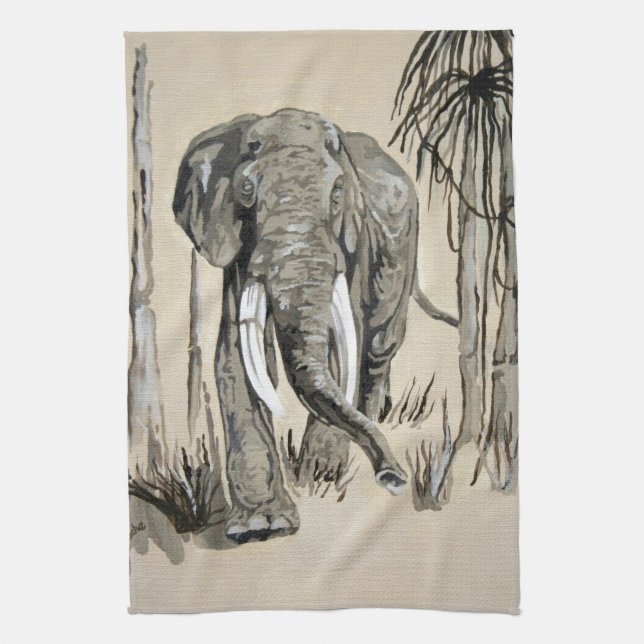 Elephant Strolling Through Wooded Savanna Art Kitchen Towel (Vertical)