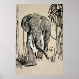 Elephant Strolling Through Wooded Savanna Art Poster