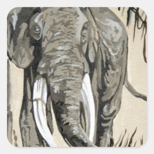Elephant Strolling Through Wooded Savanna Art Square Sticker