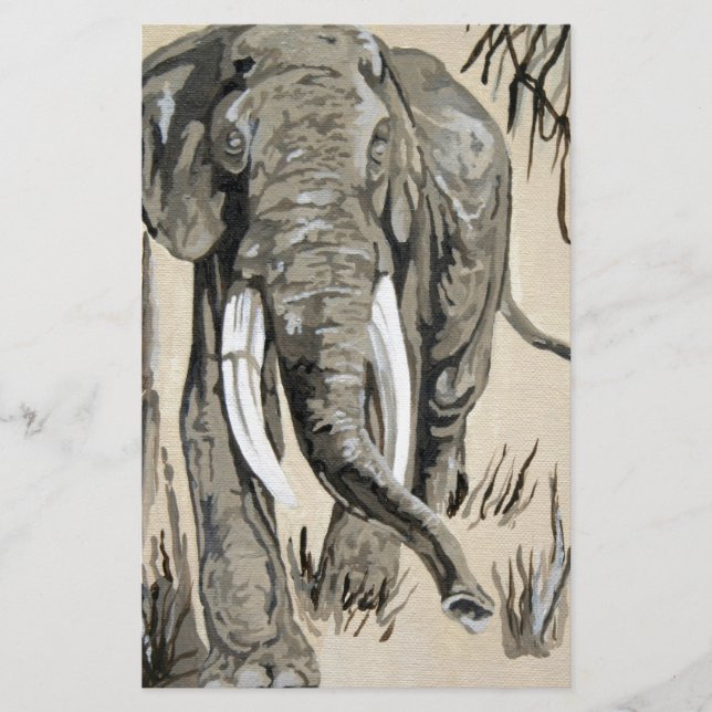 Elephant Strolling Through Wooded Savanna Art Stationery (Front)