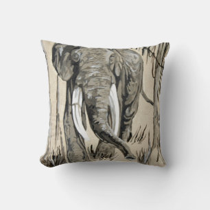 Elephant Strolling Through Wooded Savanna Art Throw Pillow
