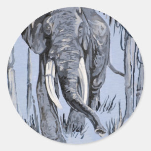 Elephant Strolling Through Wooded Savanna In Blue Classic Round Sticker