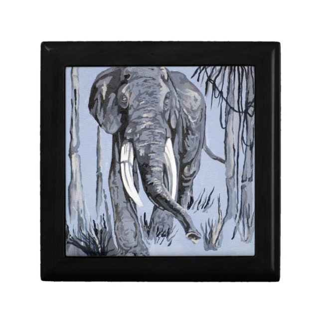 Elephant Strolling Through Wooded Savanna In Blue Jewelry Box (Front)