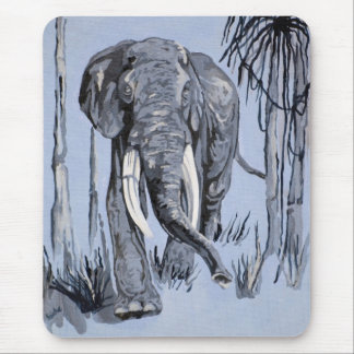 Elephant Strolling Through Wooded Savanna In Blue Mouse Pad