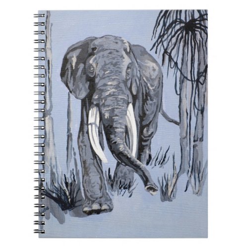 Elephant Strolling Through Wooded Savanna In Blue Notebook