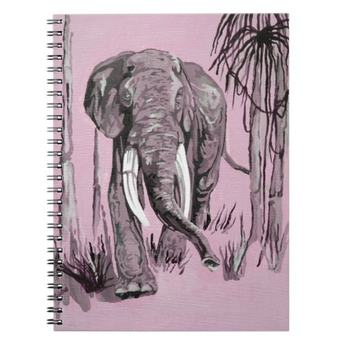 Elephant Strolling Through Wooded Savanna In Pink  Notebook