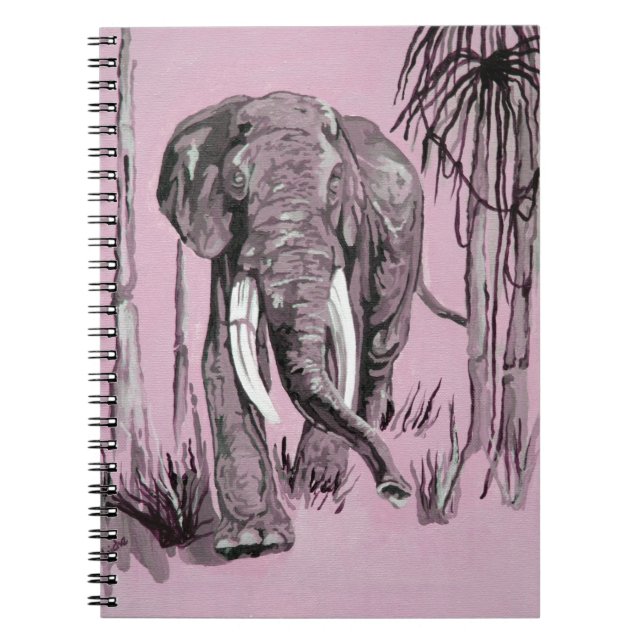 Elephant Strolling Through Wooded Savanna In Pink  Notebook (Front)