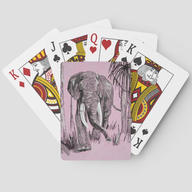 Elephant Strolling Through Wooded Savanna In Pink  Poker Cards (Back)