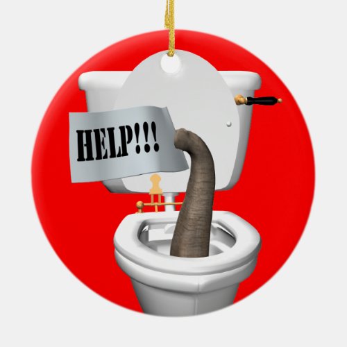 Elephant Stuck In Toilet Ceramic Ornament